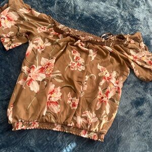 New York & Company Brown Floral Blouse